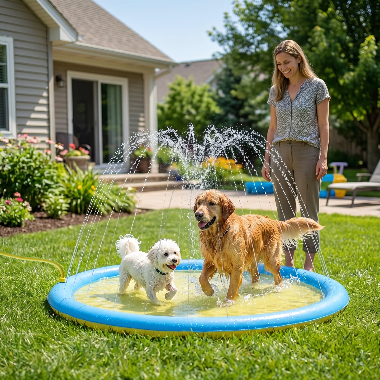 Splash Pad Sprinkler For Pets Dog Pool Non-slip Outdoor | 150cm | Yellow