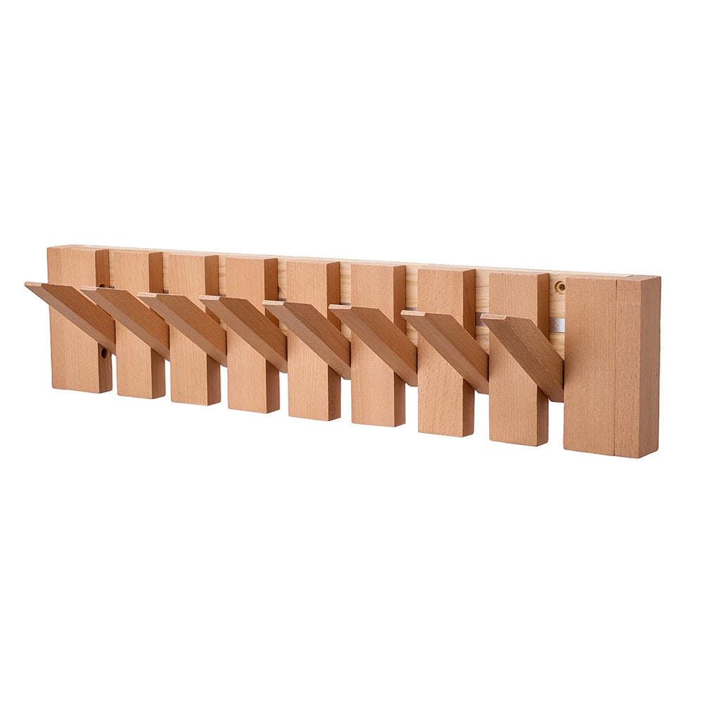 Wall-mounted Solid Wood Coat Rack With 6/8 Flip-down Hooks, Piano Key Design | Large | Natural