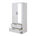 2-door Wardrobe With Drawers & Mirror | One Size | White