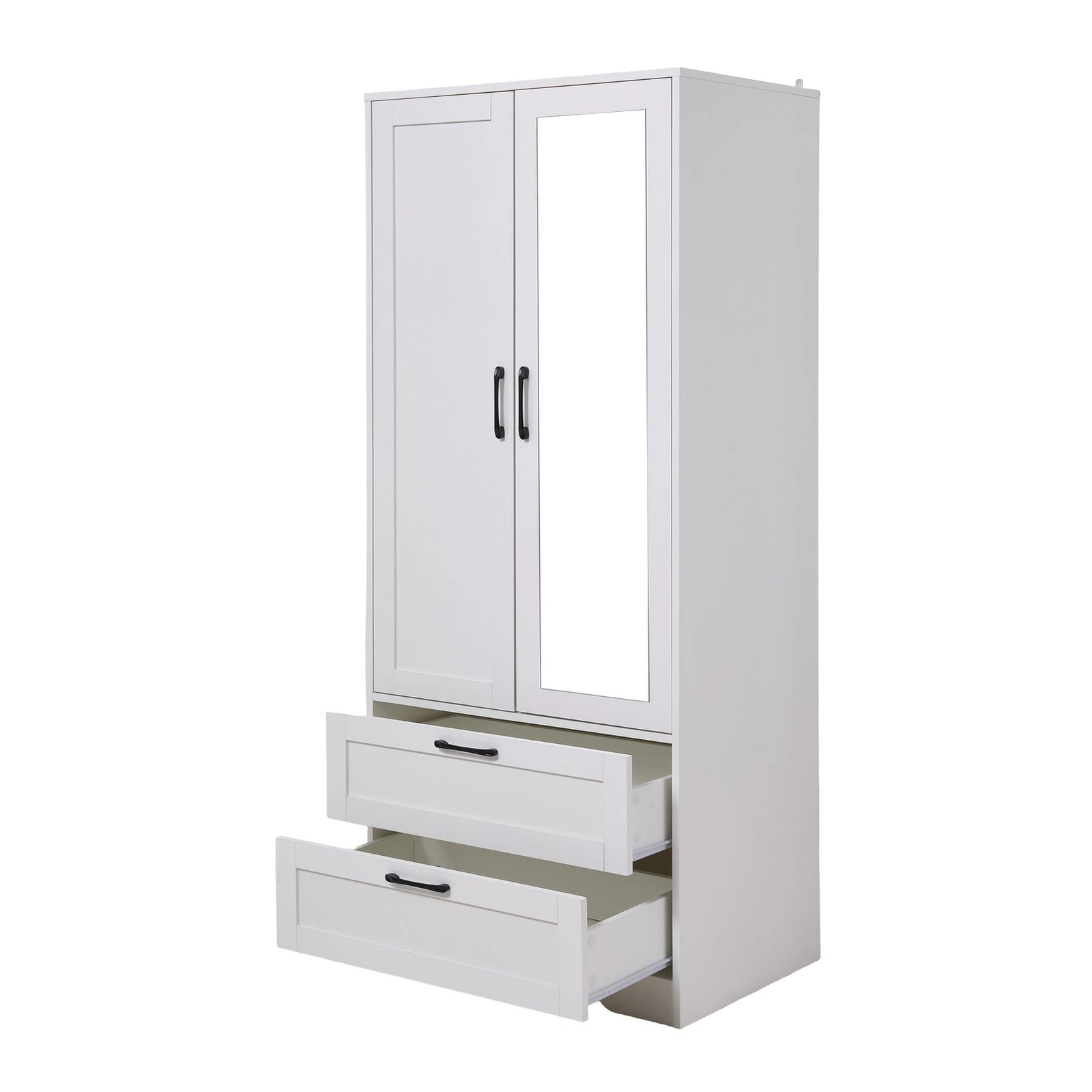2-door Wardrobe With Drawers & Mirror | One Size | White