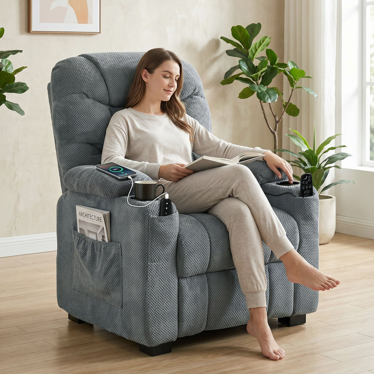 HOMCOM Electric Massage Recliner Chair With Heat, Reclining Chair, Dark Grey