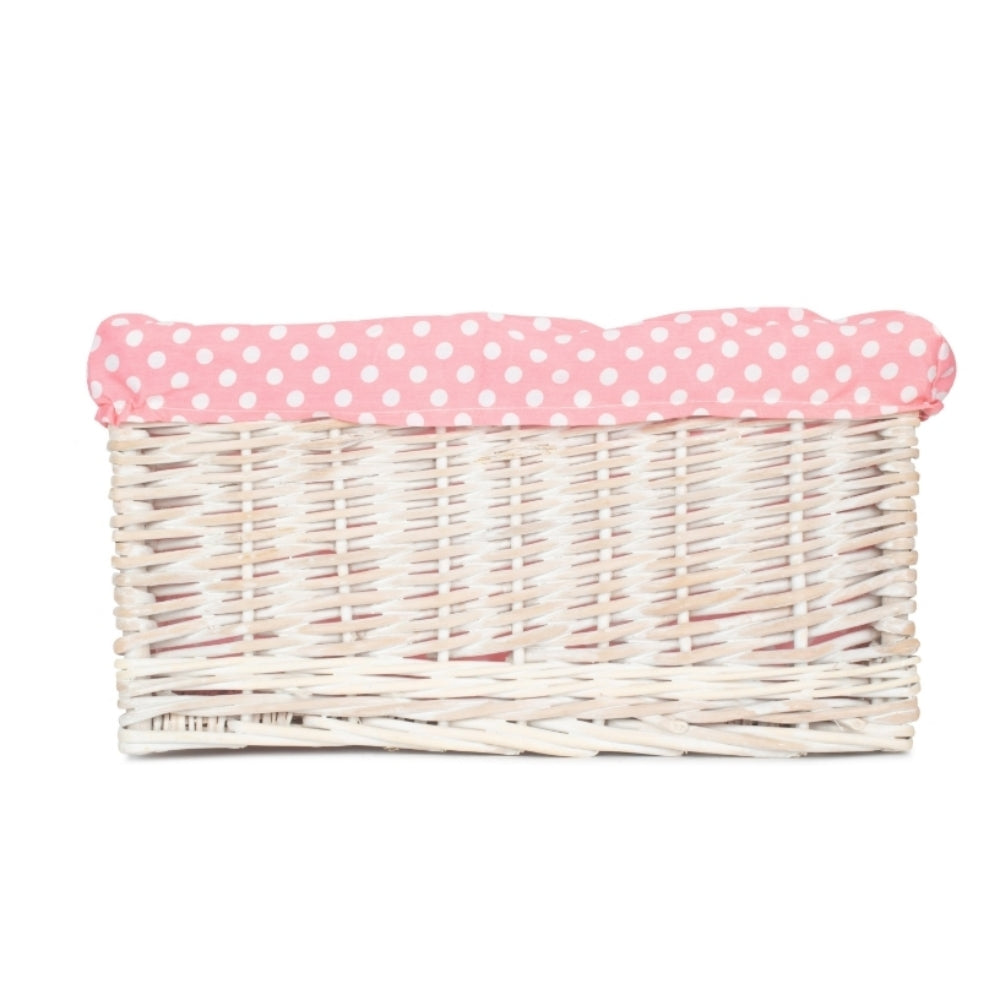 Wicker Pink Spotty Lined Storage Basket | Extra Large | Pink