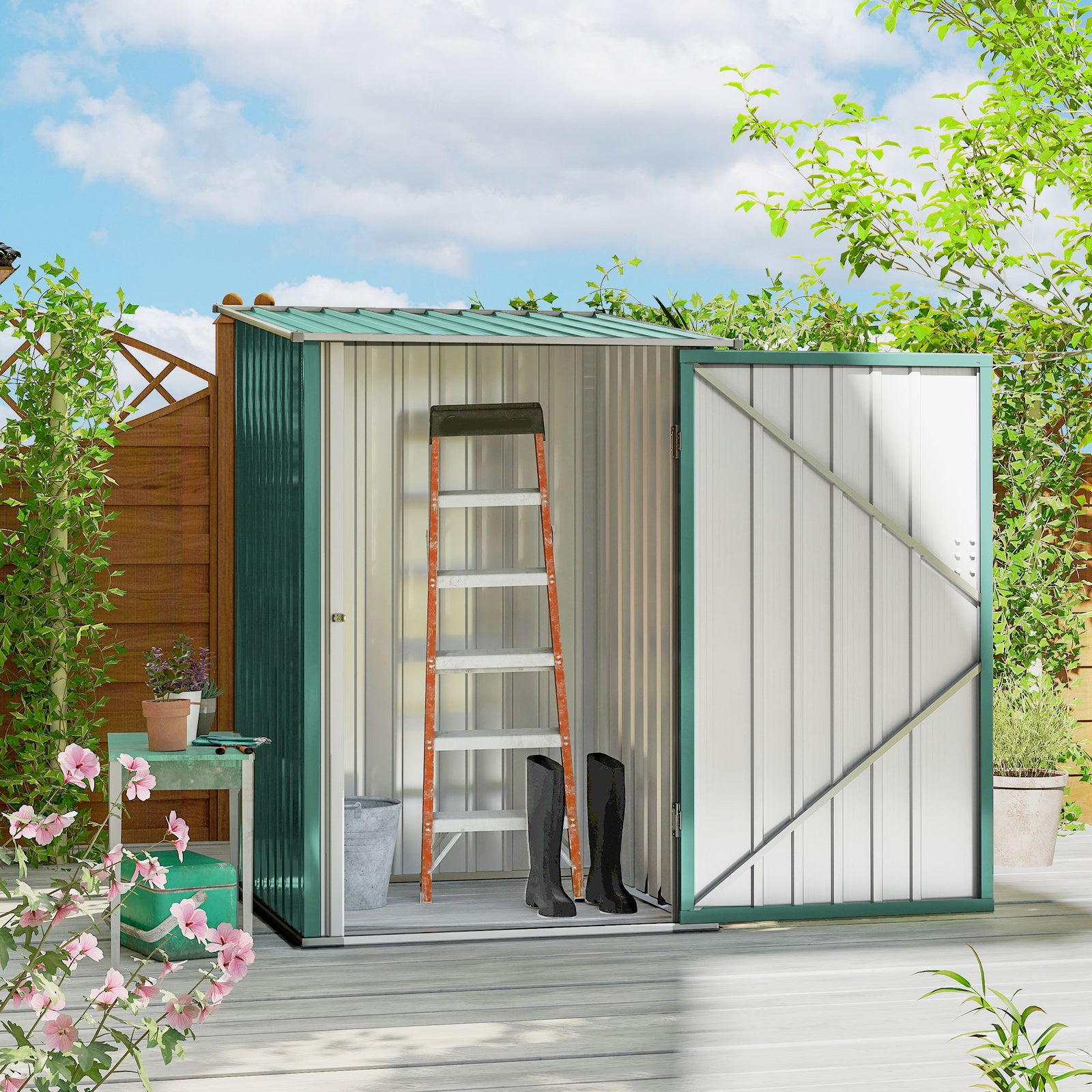3.3ft X 3.4ft Outdoor Storage Shed Steel Garden Shed | Green