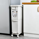 29l Double-layer Rubbish Bin With Sealed Lid, Foot Pedal, And 360° Swivel Wheels, White
