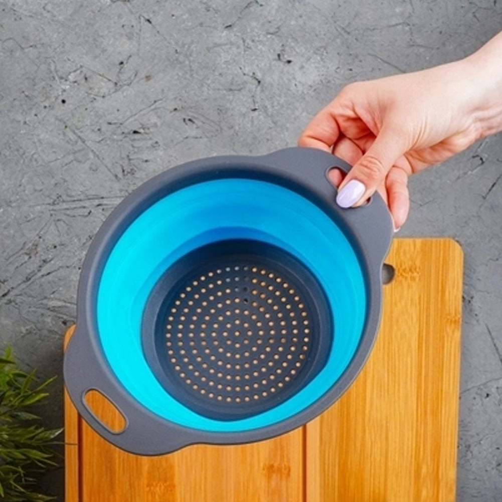 Collapsible Kitchen Silicone Colander Strainer Bowl | Blue