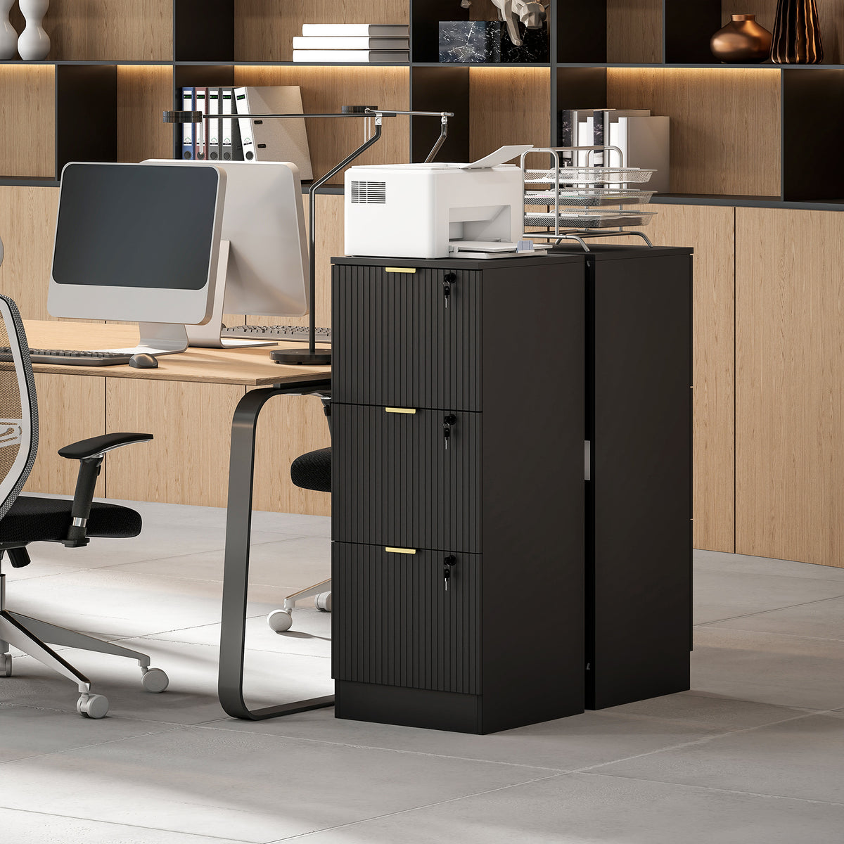 HOMCOM Filing Cabinet, File Cabinet With 3 Lockable Drawers And Hanging Rails