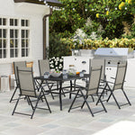 7 Pcs Garden Dining Set, Folding Chairs And Metal Top Table | Khaki