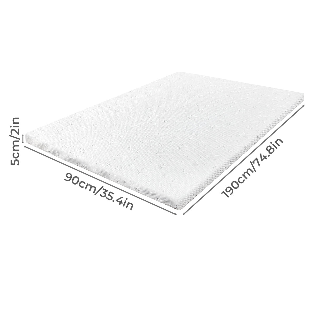 Mattress Topper Memory Foam Bamboo Charcoal Washable Cover | Single | White