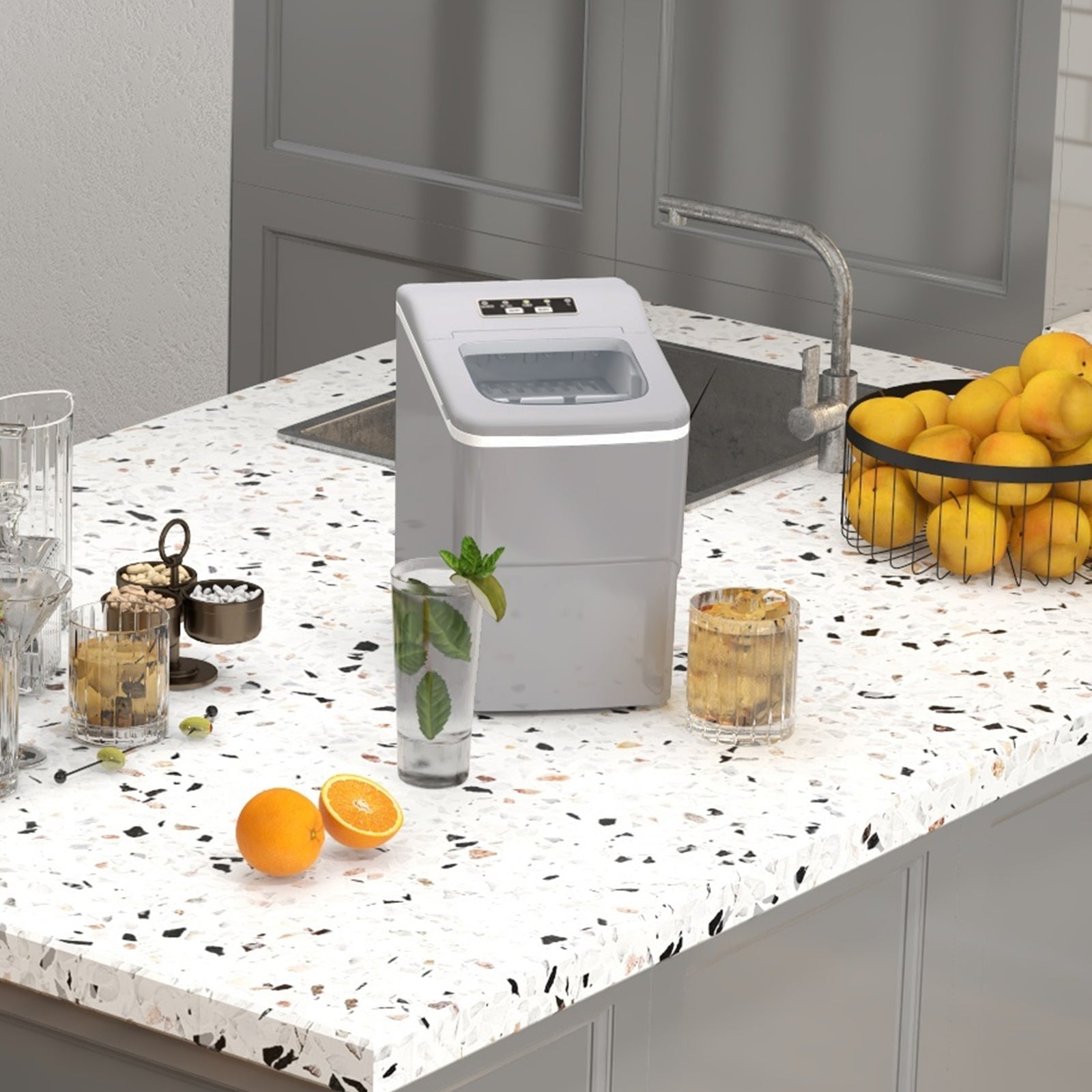 Ice Maker 12kg Per 24h Production With Scoop Basket | One Size | Silver
