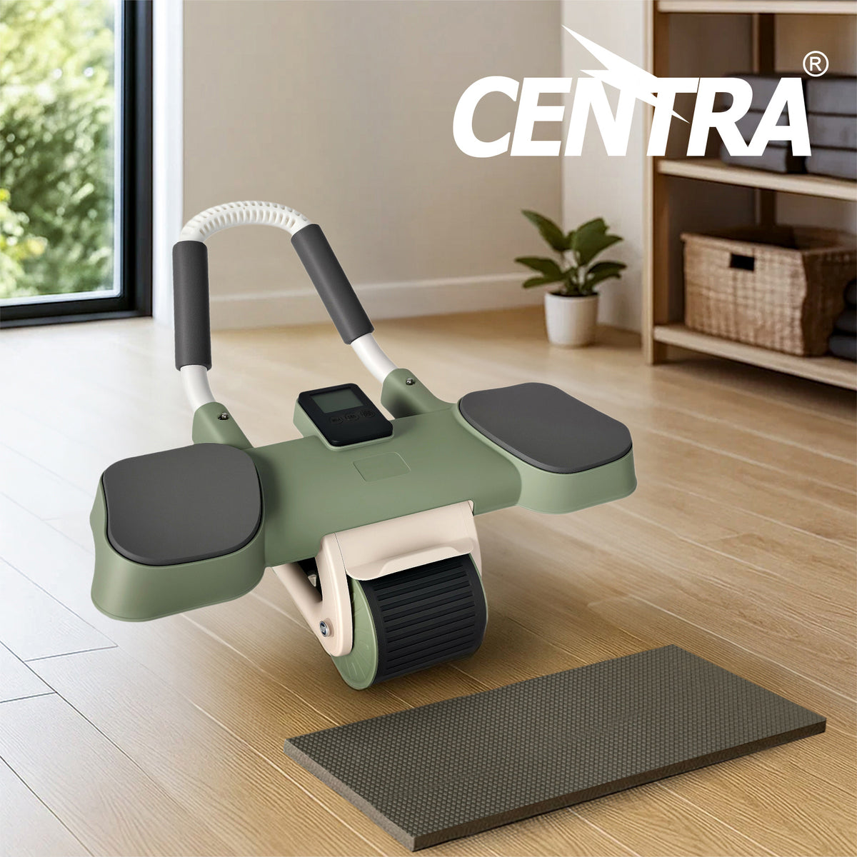 Centra Ab Roller With Auto Rebound Lcd Timer Elbow Knee Support Core Trainer