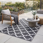 Luxury Outdoor Rug Waterproof Reversible For Garden Patio 100% Recycled, Black Nola Geometric | 150cm x 240cm | Black