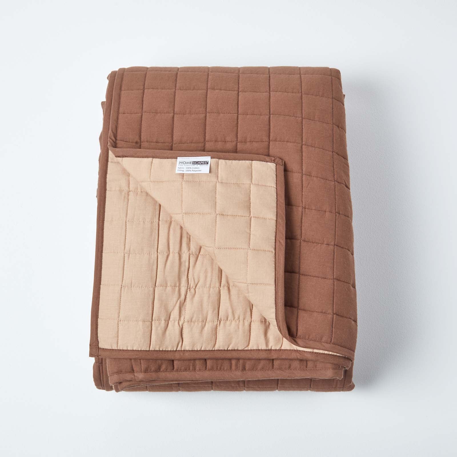 Cotton Quilted Reversible Bedspread | 230cm x 250cm | Chocolate Brown