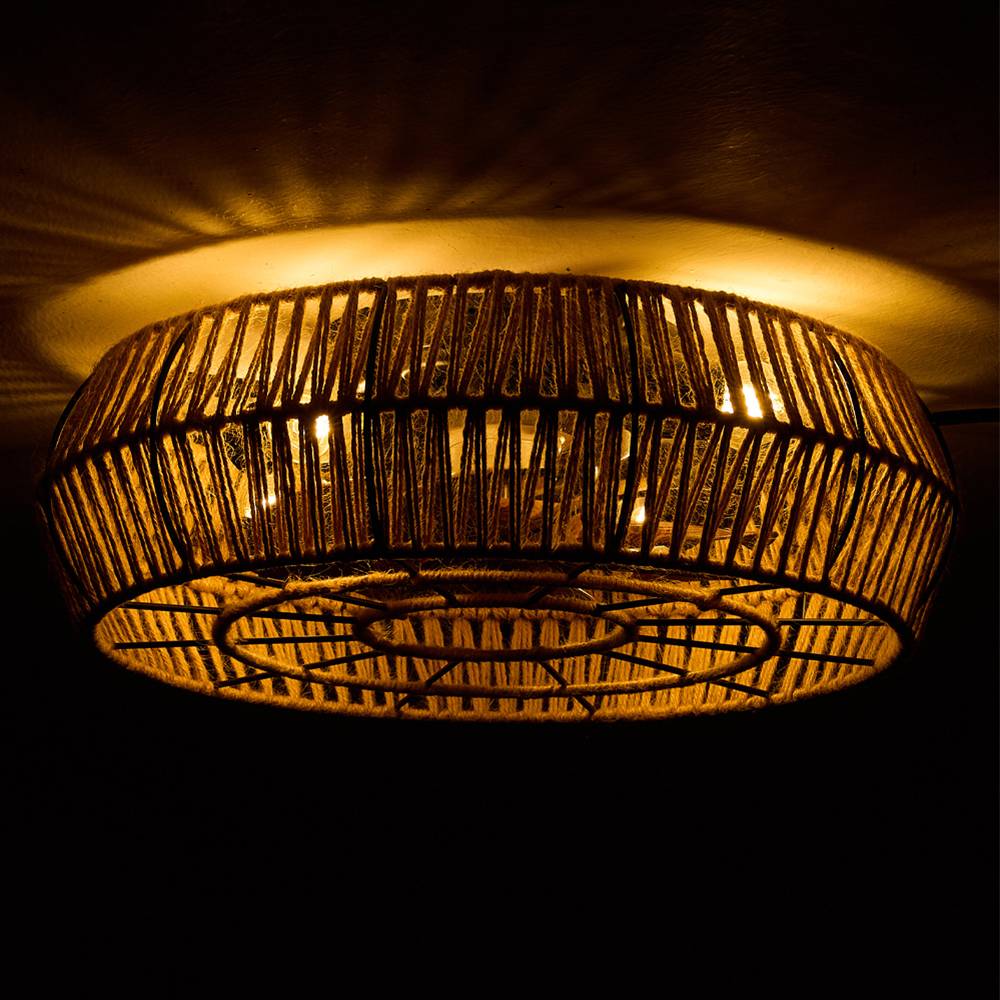 Breeins 50cm Dia Rattan Ceiling Fan Light With Remote Control,round Shape