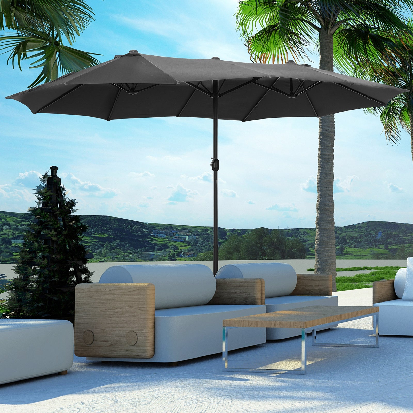 4.6m Double-sided Sun Umbrella W/ Base