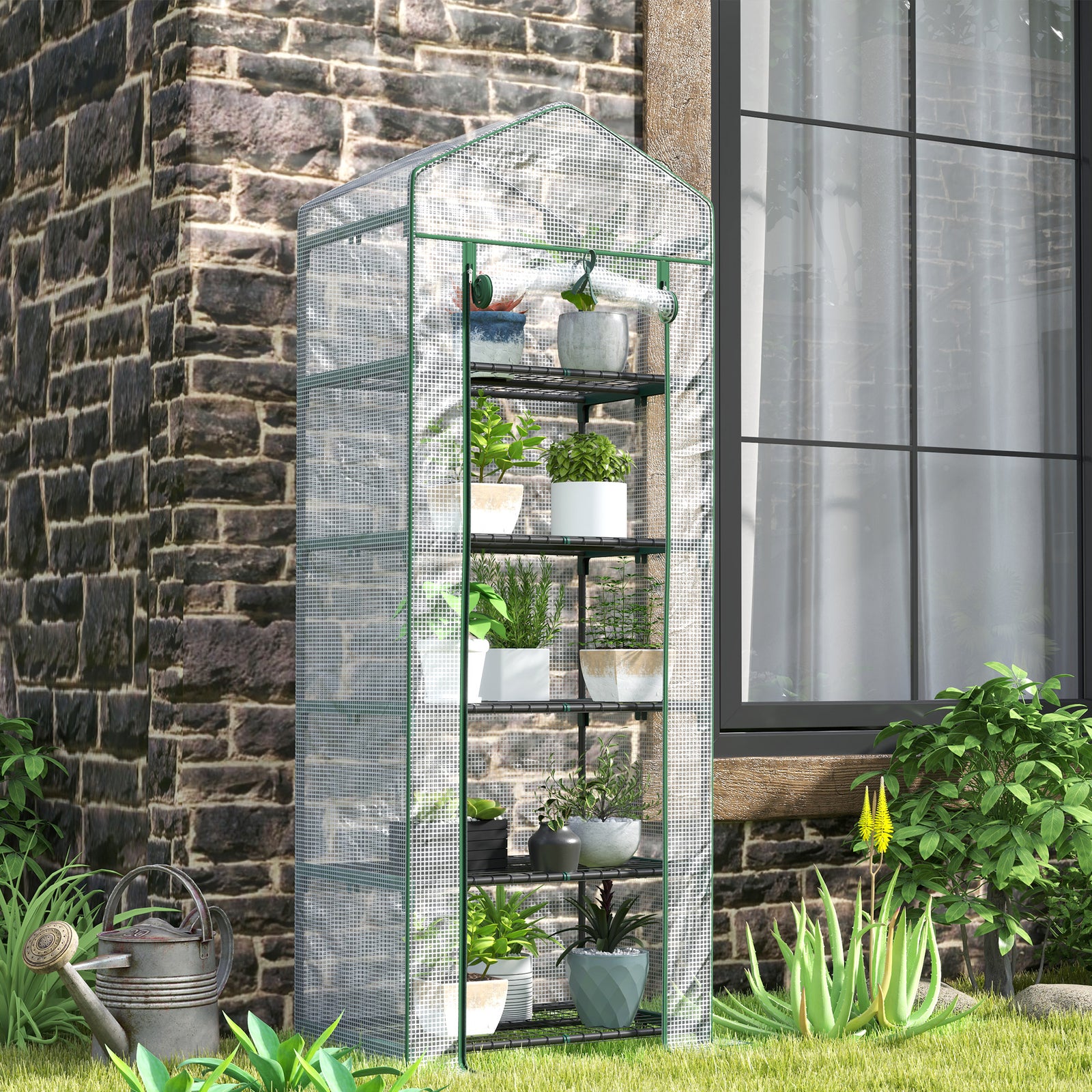 5 Tier Mini Greenhouse Grow House W/ Roll Up Door | White