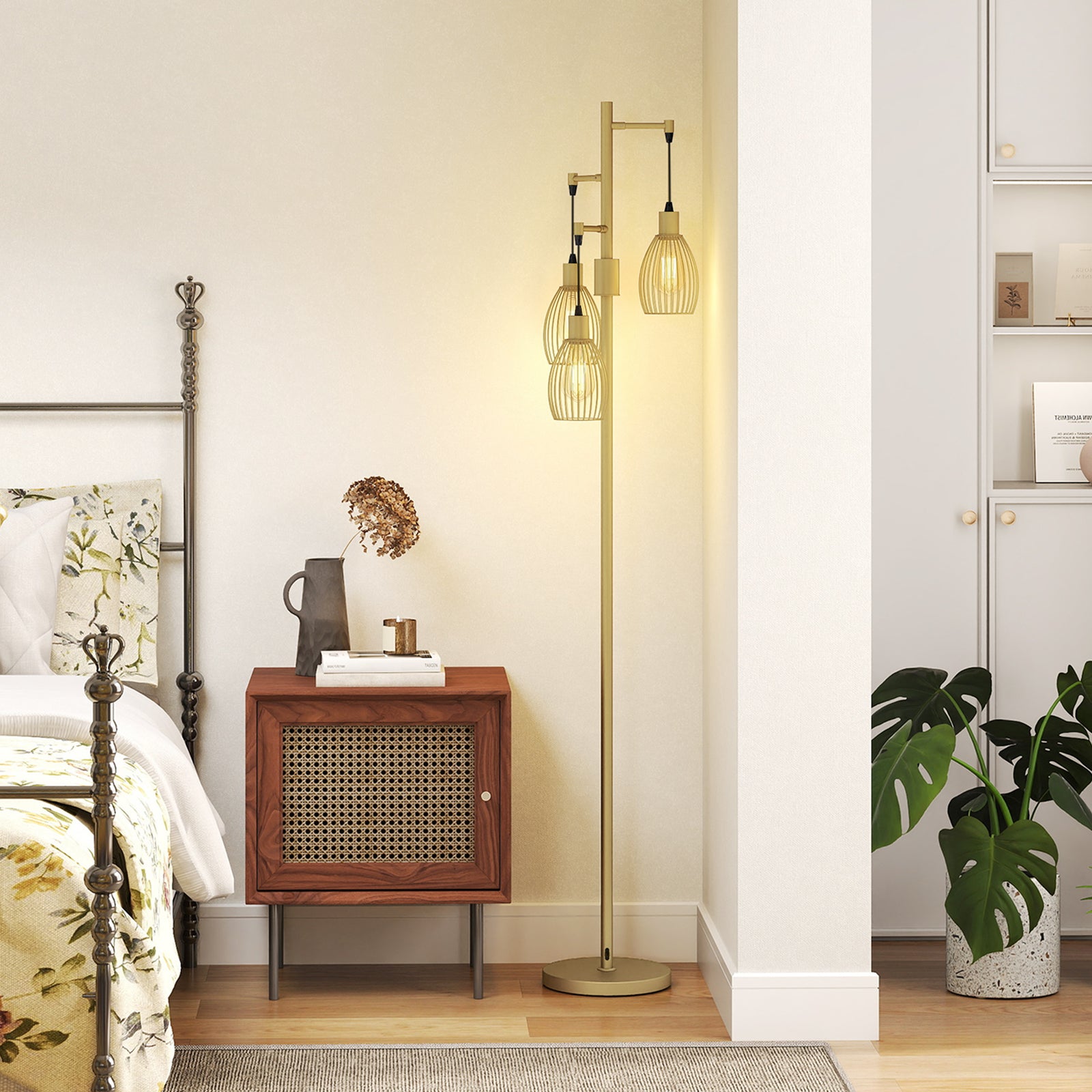 Industrial 3-light Floor Lamp Dimmable Led Standing Lamp | Gold