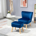 Velvet-feel Accent Chair W/ Ottoman Tub Seat Padding | One Size | Dark Blue