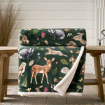 British Wildlife Sherpa Fleece Throw – Reversible Printed Flannel Blanket | 140cm x 180cm | Green