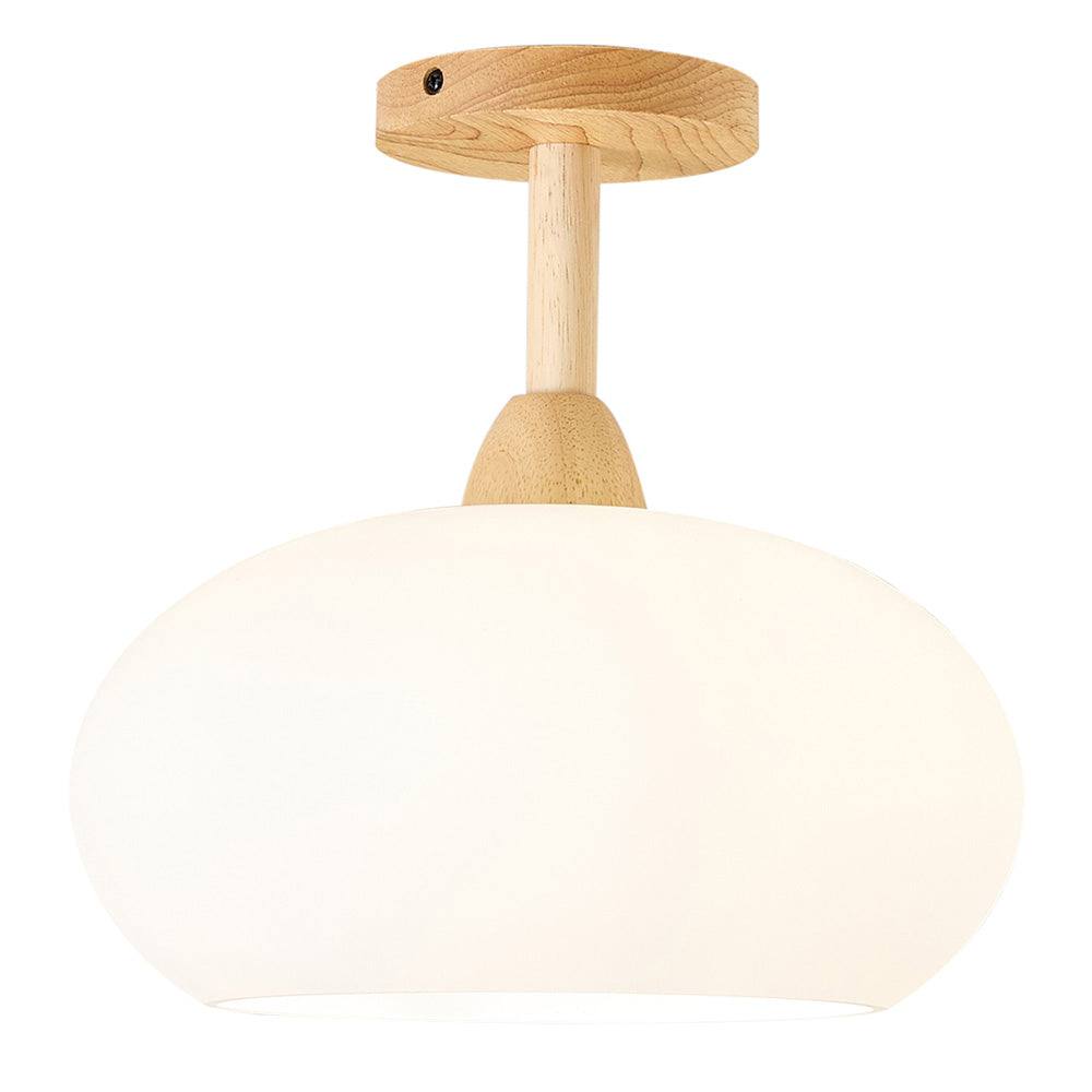38cm Modern Ceramic And Wood Ceiling Light, Semi Flush Mount Fixture, Minimalist Nordic Style Lamp