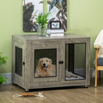 Dog Crate Table W/ Cushion Two Doors - Grey | Gray
