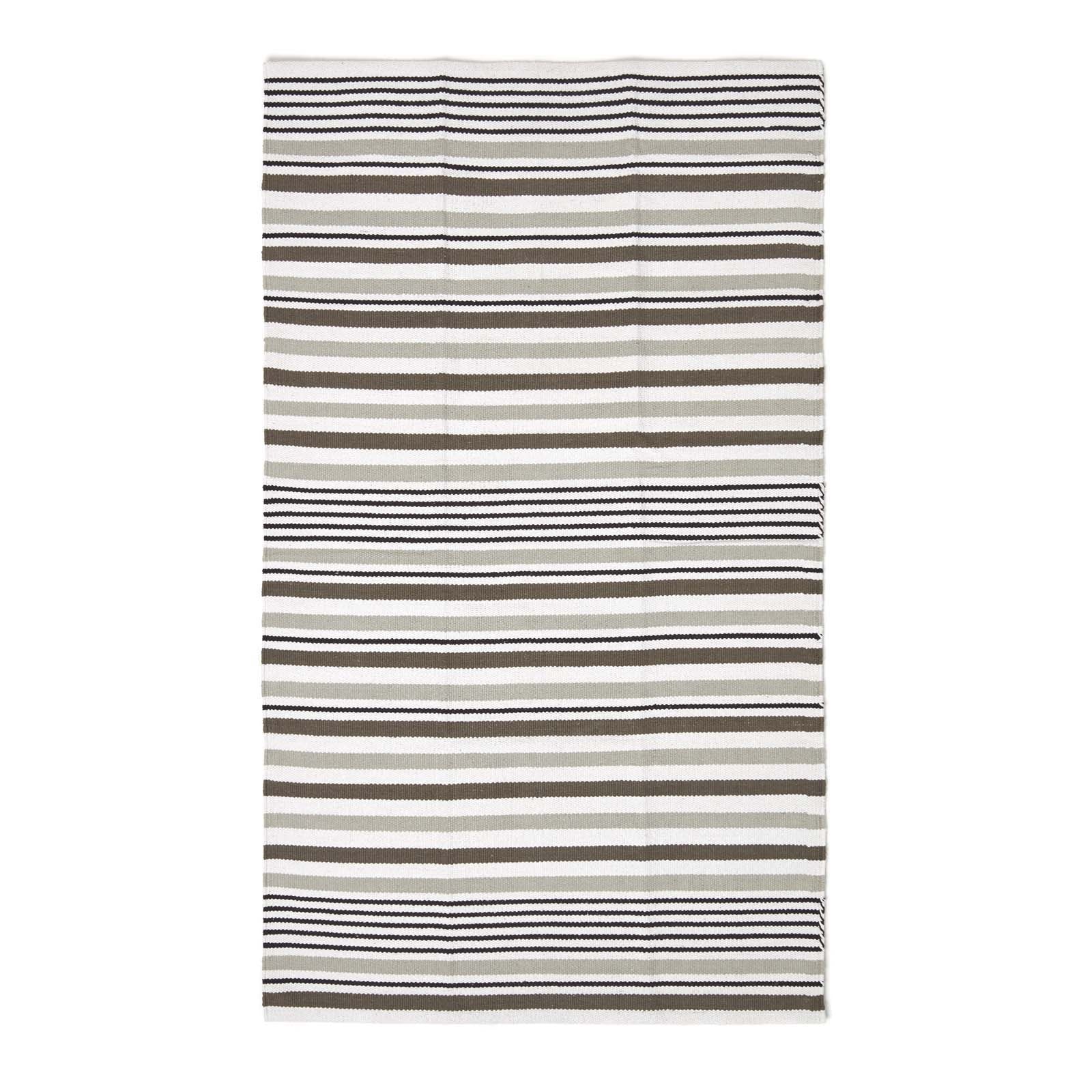 Modern Blue Scandinavian Style Striped Cotton Rug | 150cm x 95cm | Black & Grey