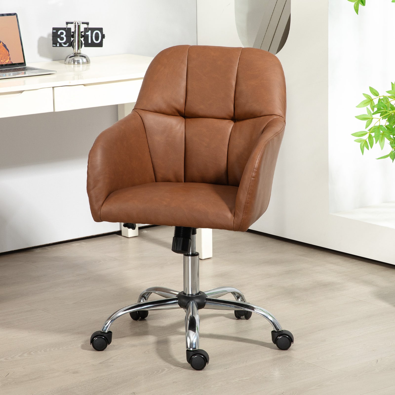 Pu Leather Swivel Office Chair | Brown