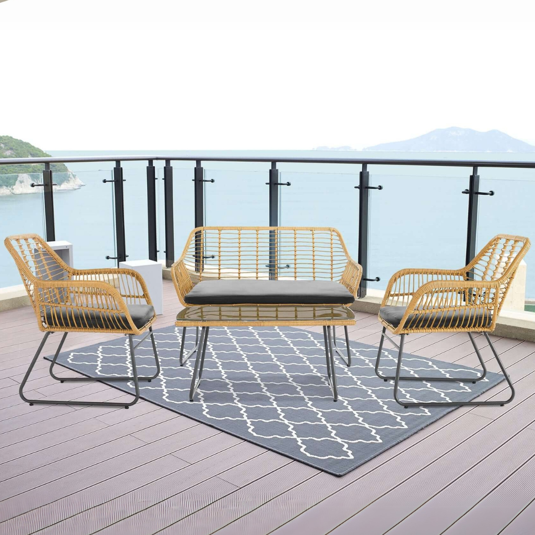 4-piece Wicker Pe Rattan Garden Furniture Set