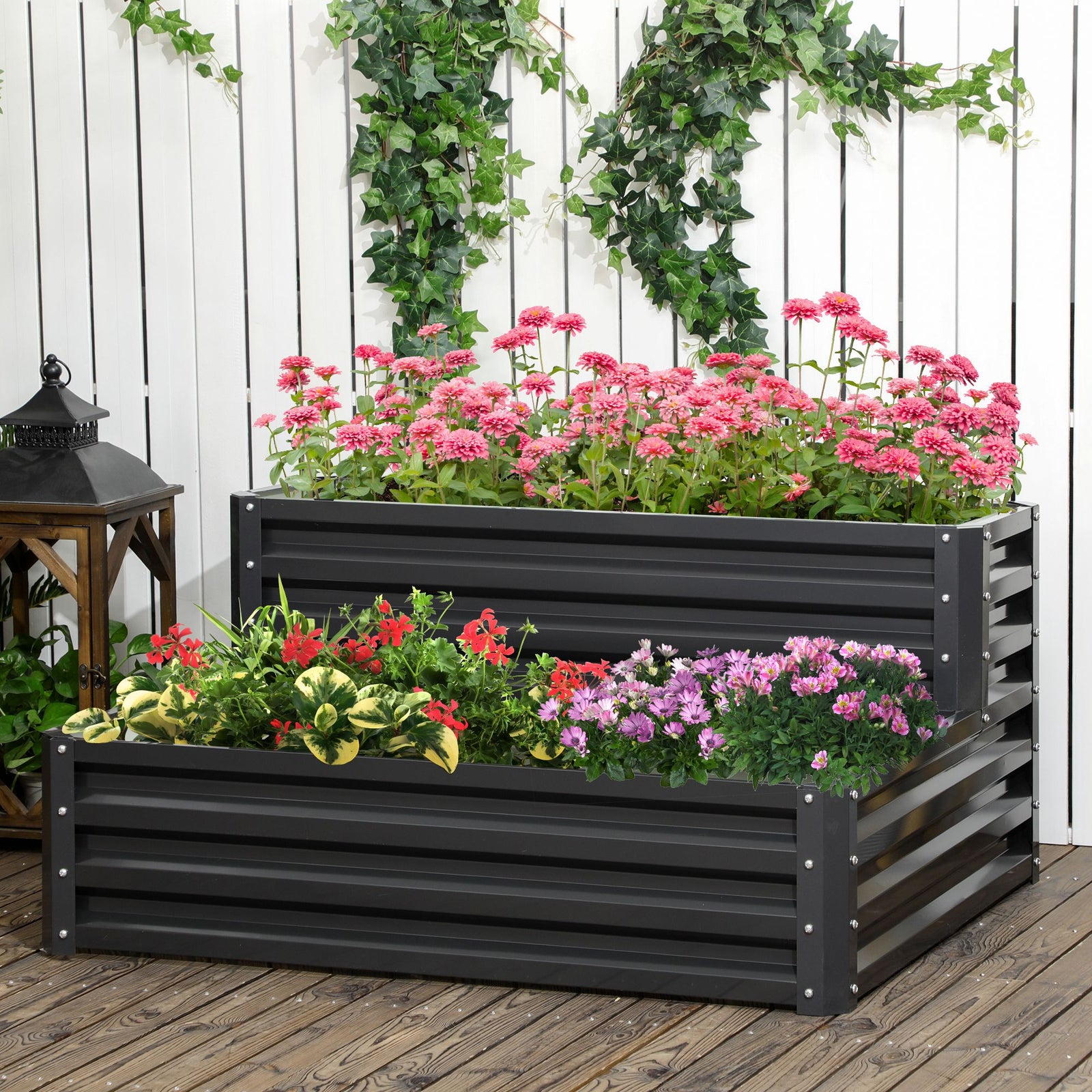 2 Tier Galvanized Raised Garden Bed Dark Grey