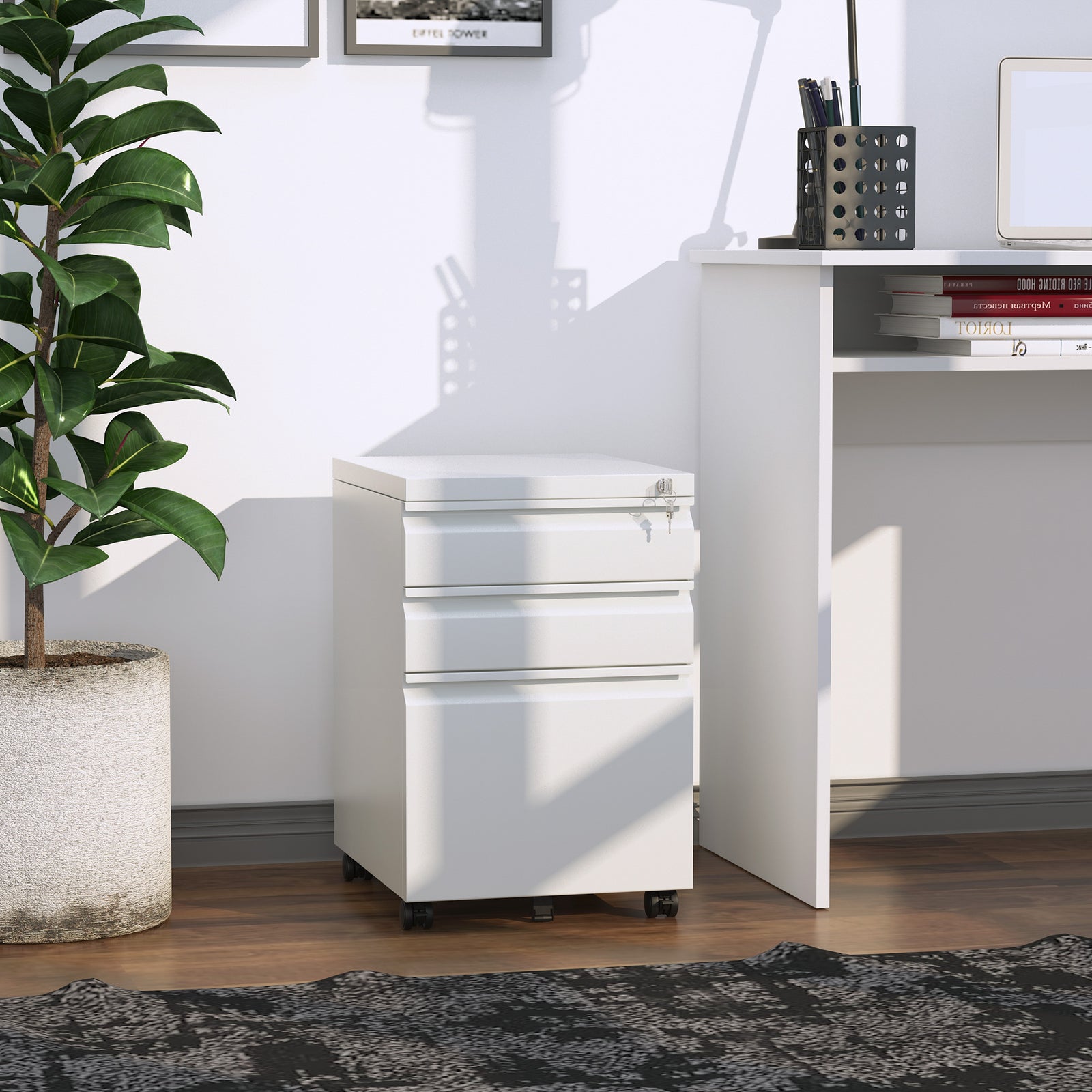 3 Drawer File Cabinet Lockable Metal Filling Cabinet | One Size | White