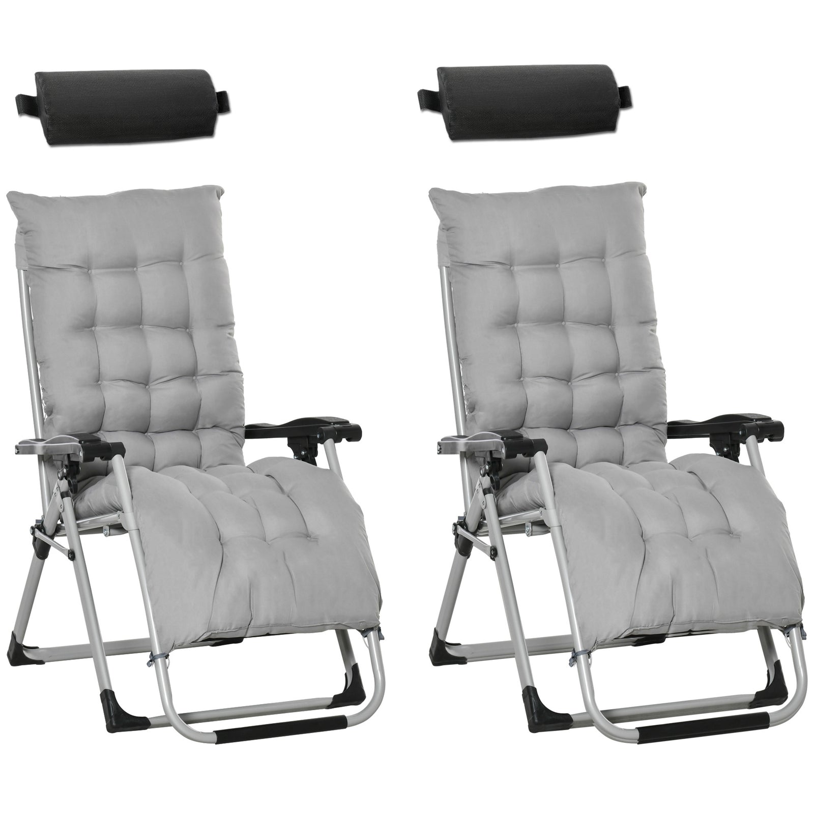 2 Pcs Reclining Zero Gravity Chair Folding Lounger Cushion | Light Slate Grey