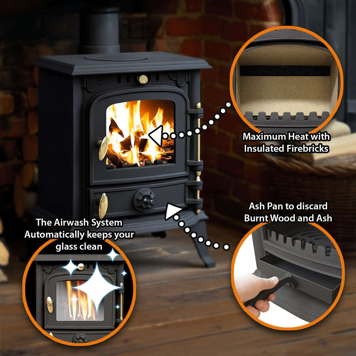 4.5kw Cast Iron Wood Burning Stove Multi-fuel Fireplace Ja013s Defra Approved