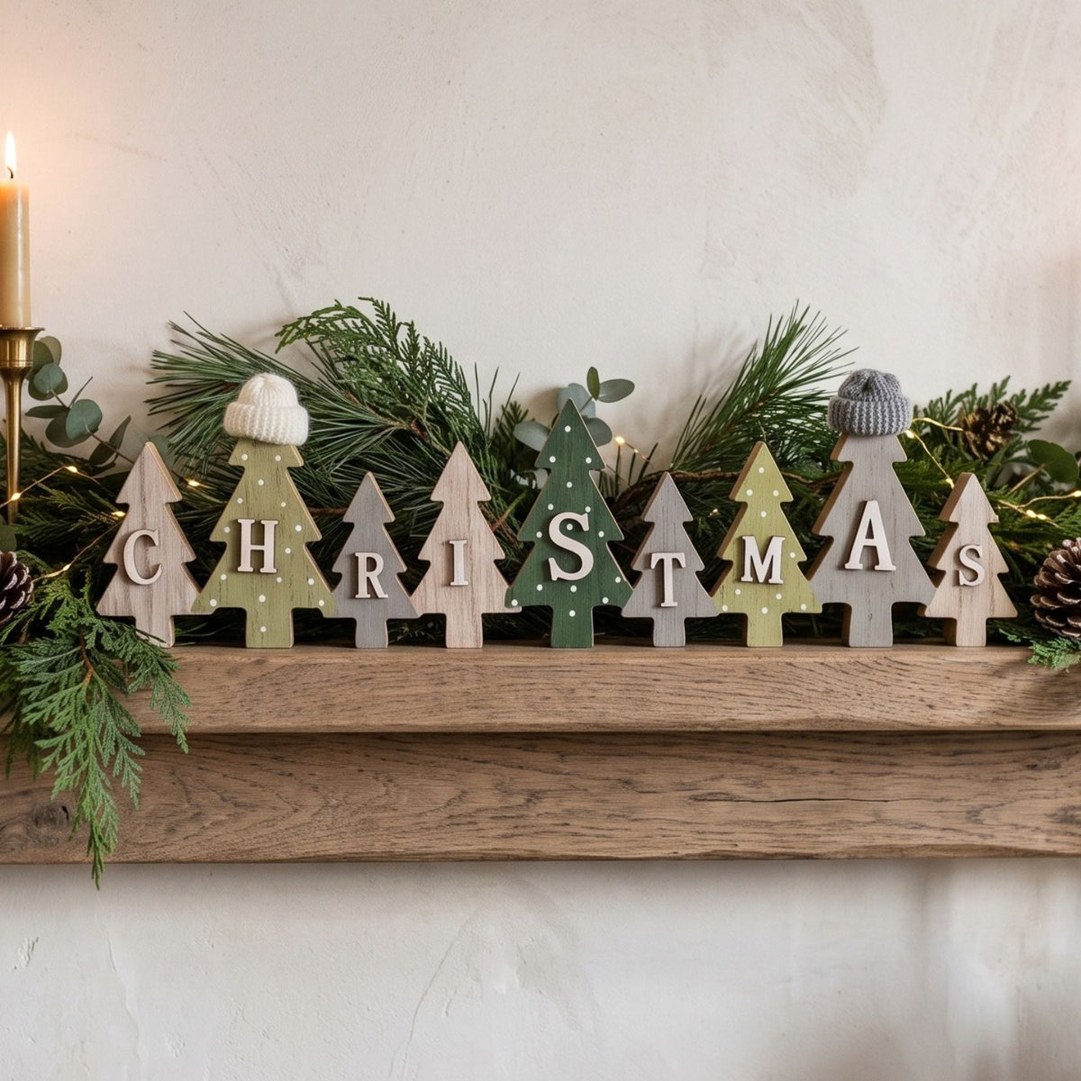 Freestanding Wooden Christmas Tree Word Decoration, 40cm