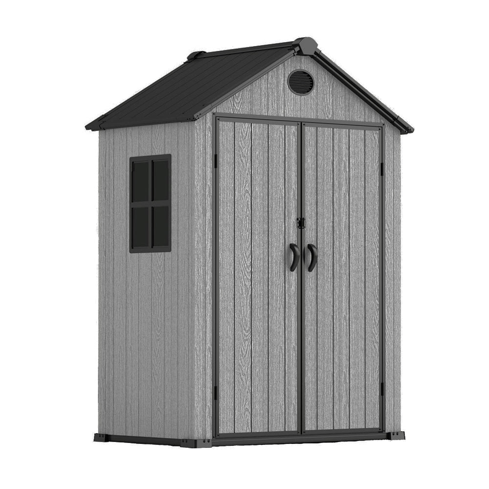 6x4ft Garden Tool Shed With Apex Roof & Combination Lock – Grey Wood Grain Storage Shed With Window & Vents