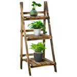 Flower Stand Plant Display Rack 3-tier Foldable Wood Garden | Small | Brown
