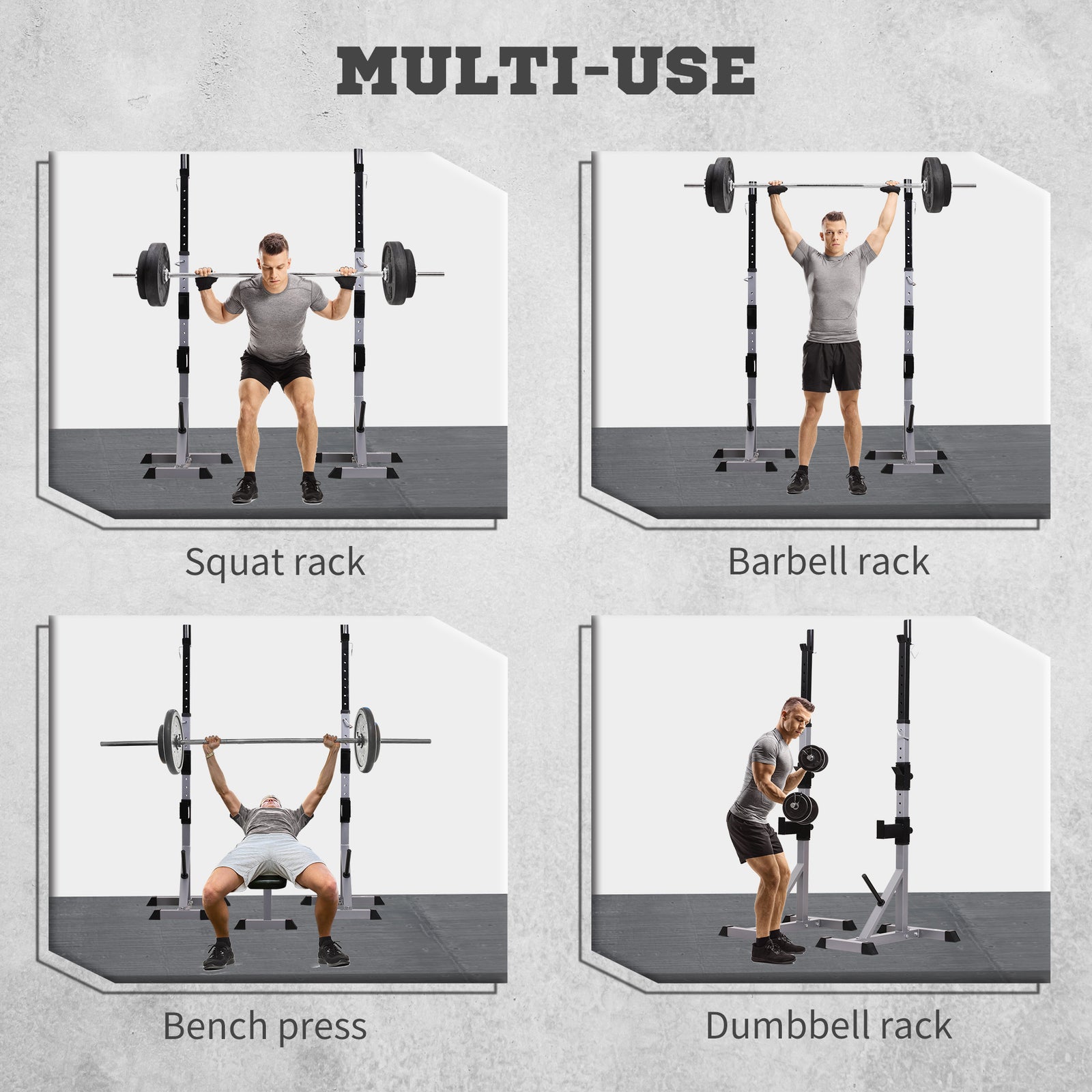 Adjustable Barbell Squat Racks For Bench Press | Silver