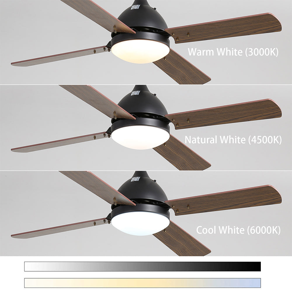 Modern Ceiling Fan Light With Remote, Natural Wood Blades, Led Lighting & Sleep Timer | 4 Blades