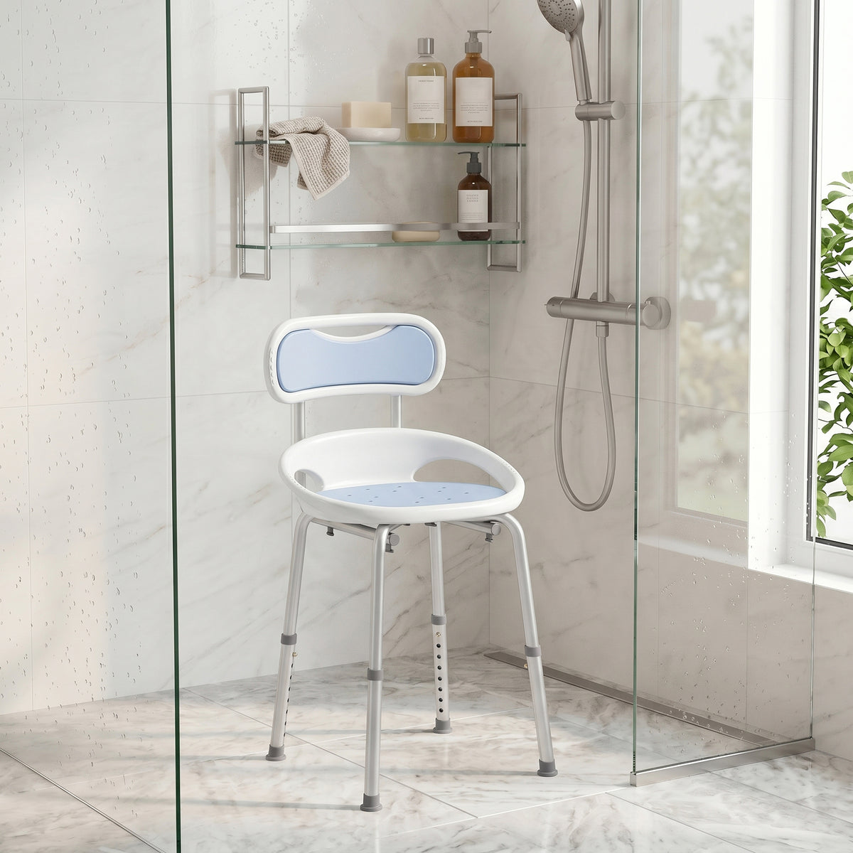 HOMCOM Shower Chair With Back, Adjustable Height, Side Support