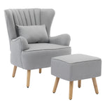 Modern Wingback Accent Chair Armchair With Footstool And Lumbar Pillow | Light Grey