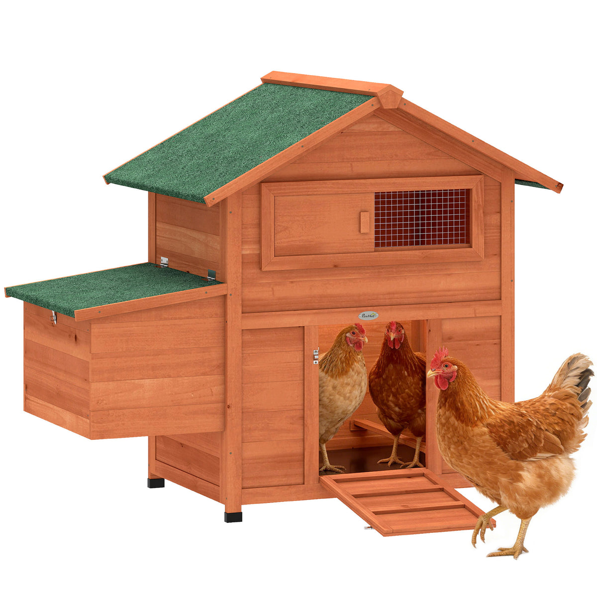 PawHut Chicken Coop, Wooden Hen House With Nesting Box, Pull-out Tray