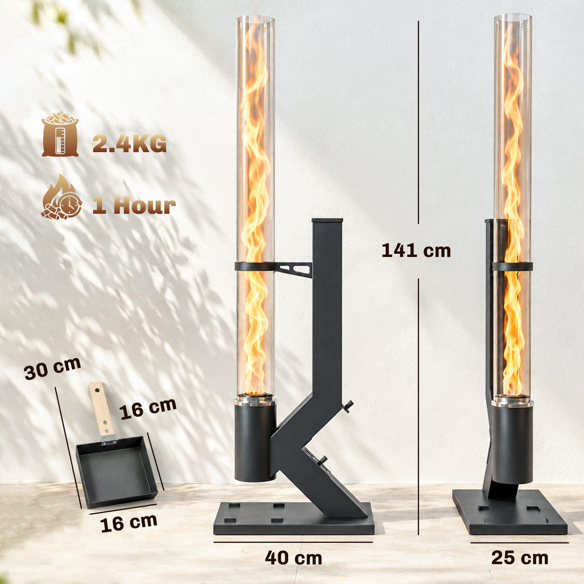 13 Kw Wood Pellet Heater With Glass Tube, Ash Tray, Black