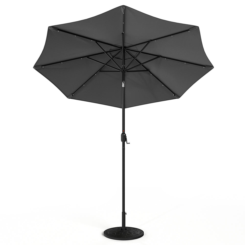 3m Outdoor Patio Parasol – Solar-powered Umbrella With 24 Led Lights, Tilt & Crank Handle, With Resin Base | One Size | Dark Grey