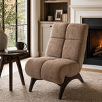 Modern Upholstered Accent Chair High Back Lounge Chair Padded Chenille Armchair With Wooden Legs | Brown