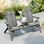 Wood Patio Bench 2 Seats W/ Centre Coffee Table, Grey