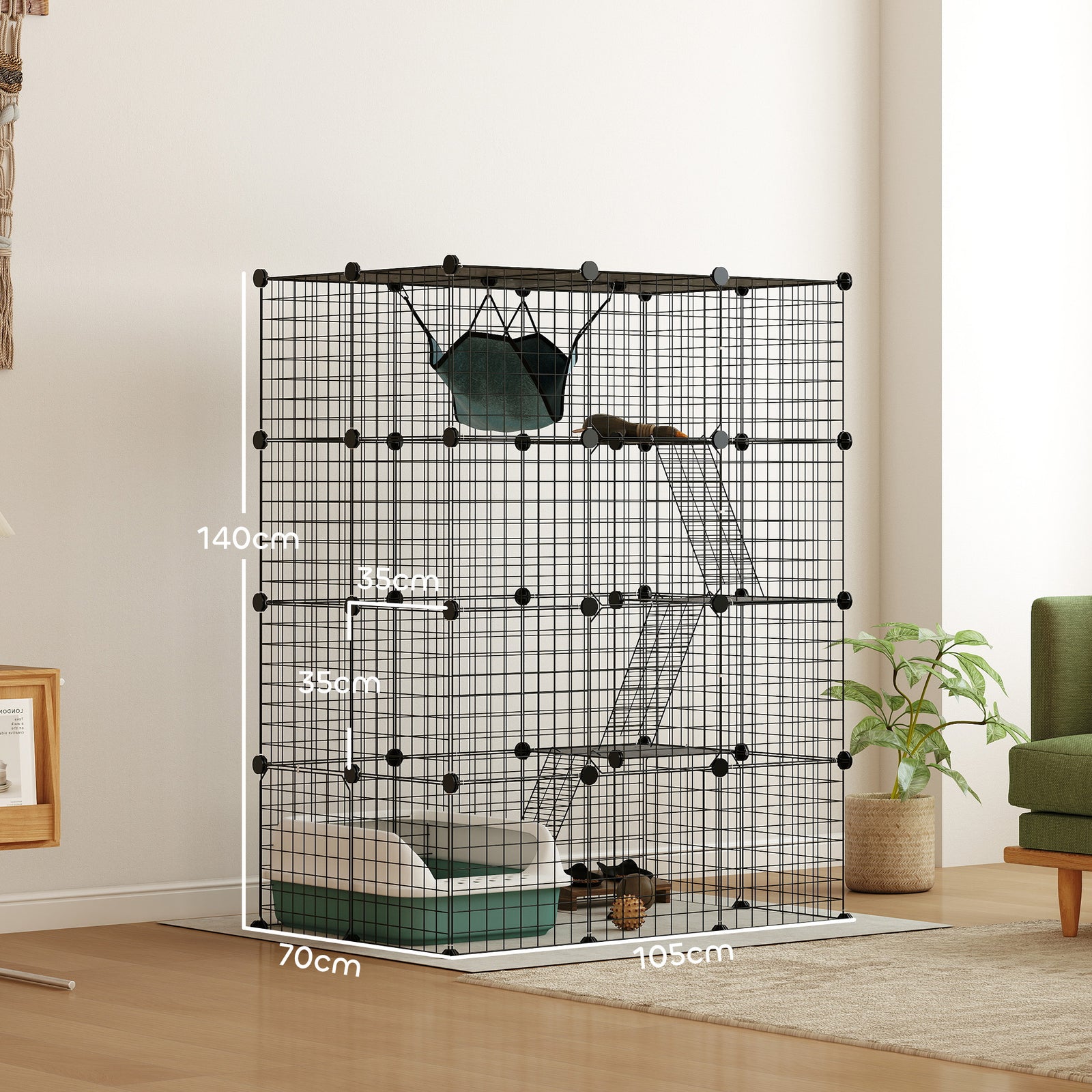 Large Cat Cage Indoor Cat Enclosure, 4-tier Diy Cat Playpen With Hammock, Ramps