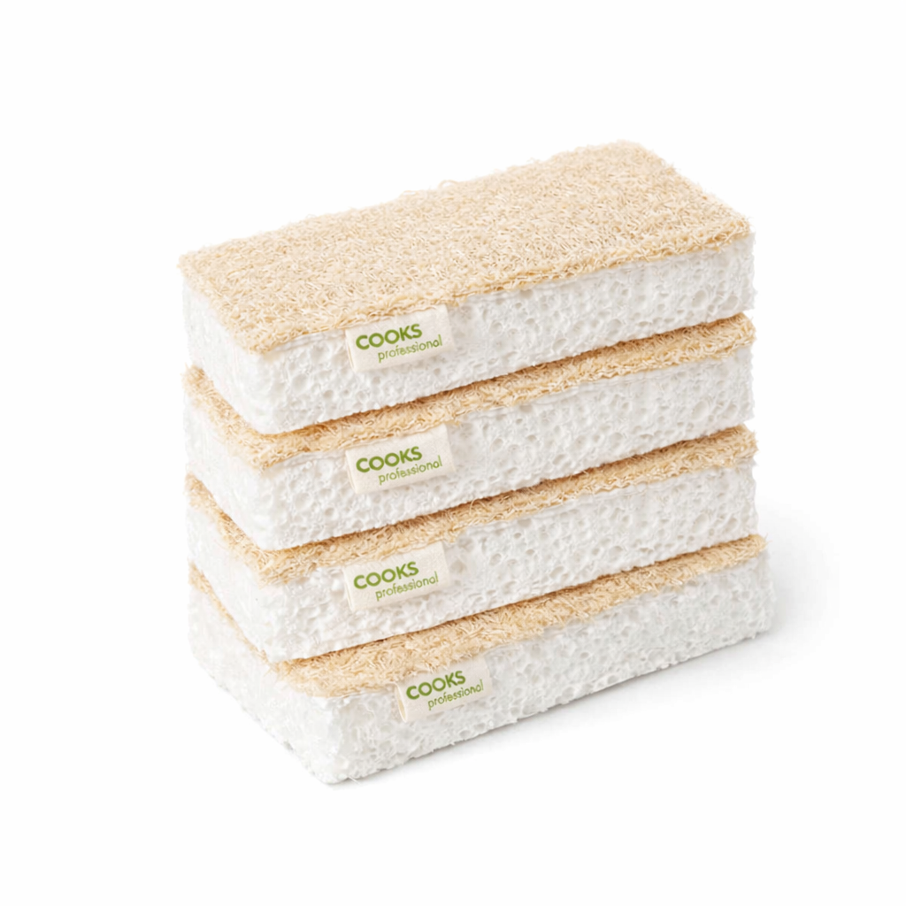 Natural Scourer Sponges & Long-handled Bamboo Washing Up Brush Set