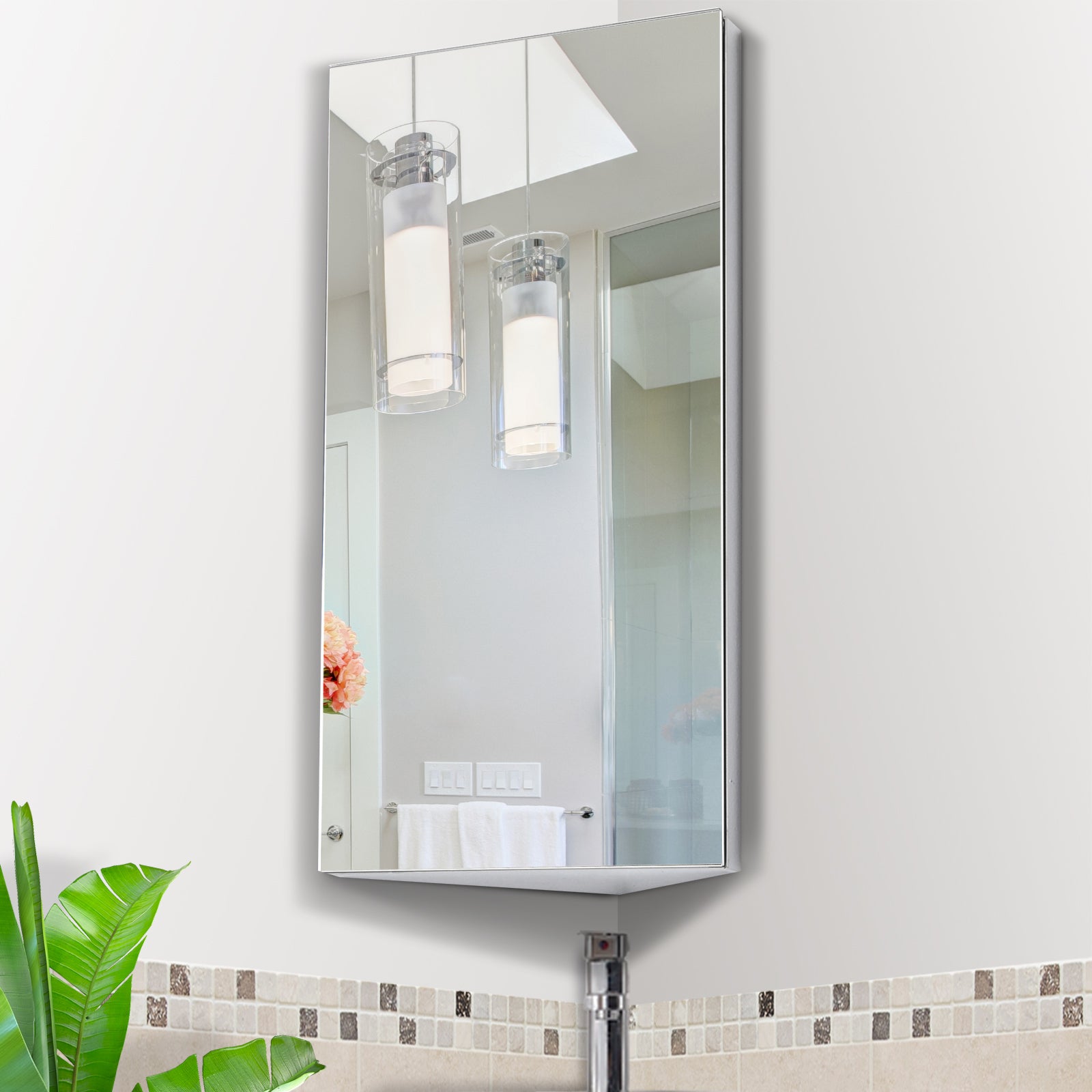 Bathroom Corner Wall Mirror Storage Cabinet Cupboard