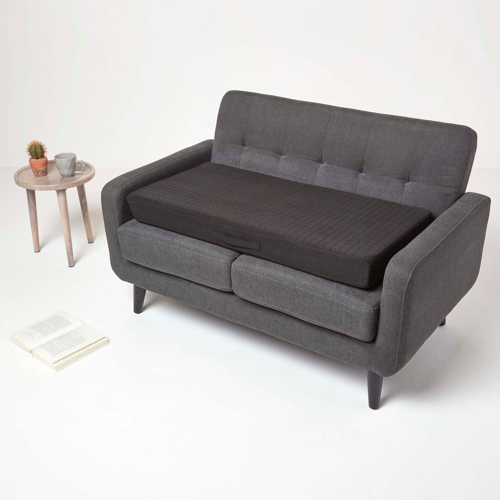 Faux Suede Orthopaedic Foam 2 Seater Booster Cushion | 50cm x 100cm | Black