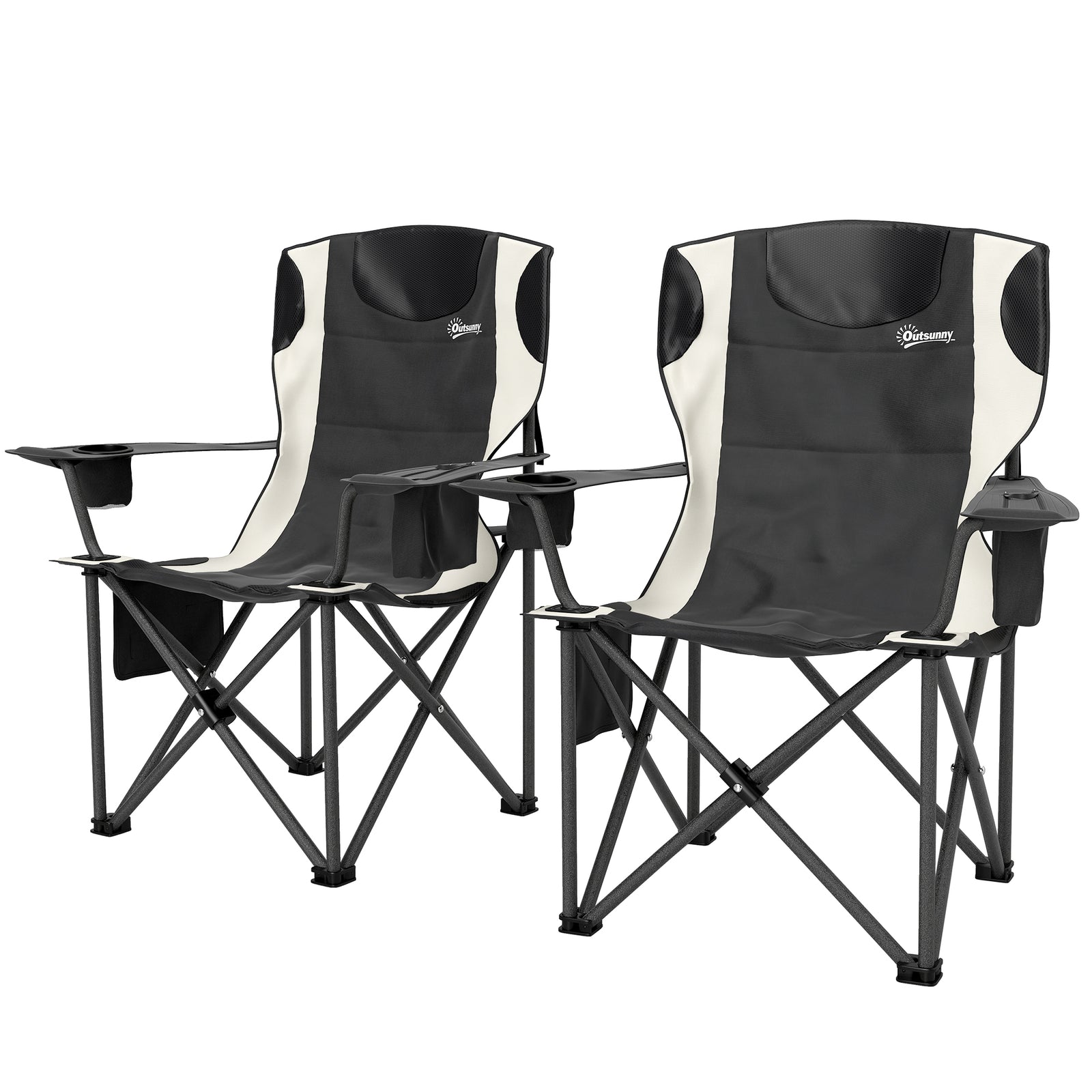 Set Of 2 Folding Camping Chairs With Cooler Bag | Black