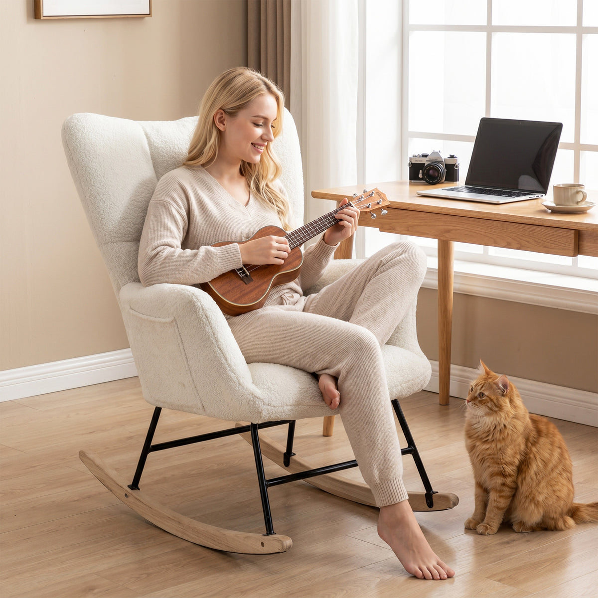 HOMCOM Tufted Rocking Chair With Side Pockets