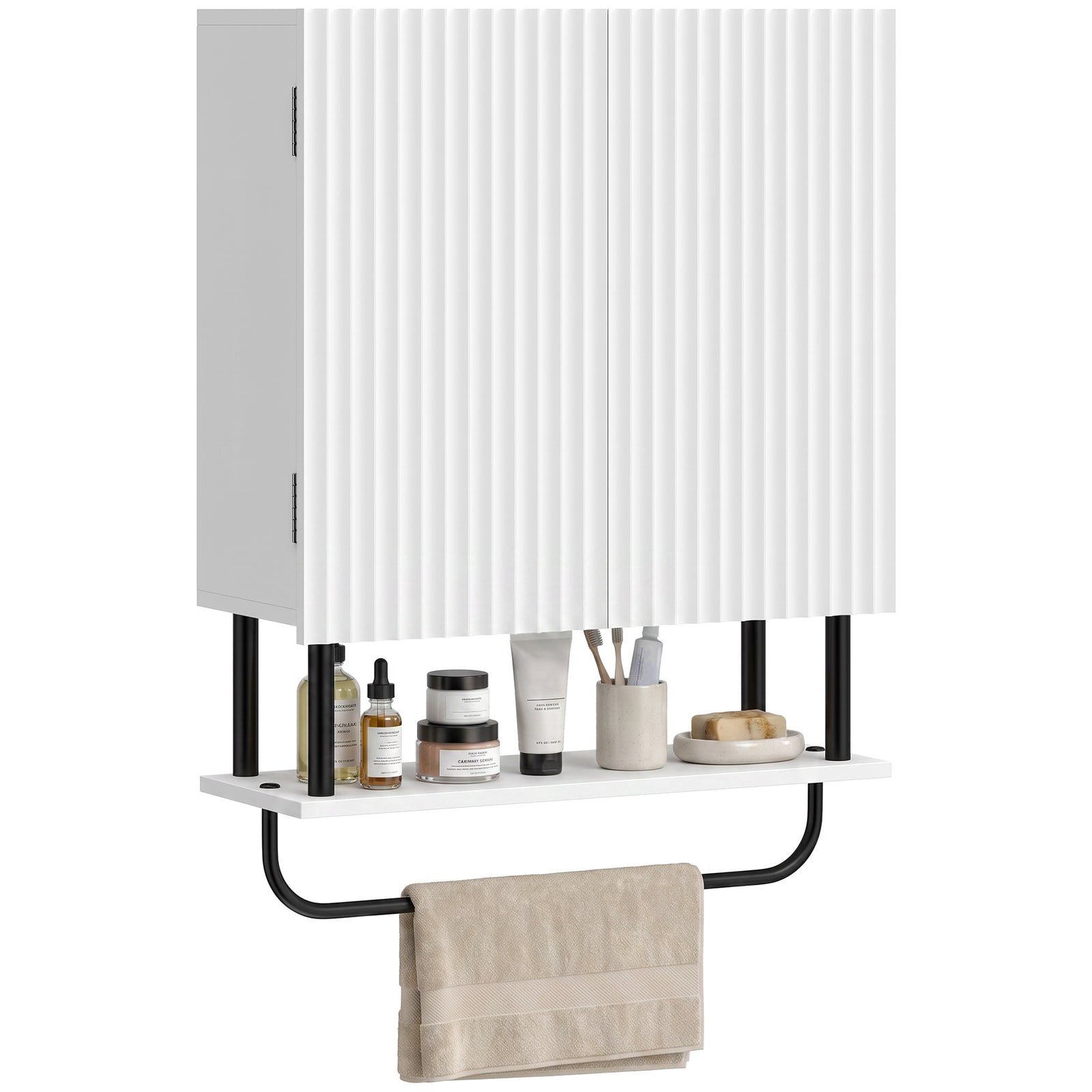 Modern Bathroom Wall Cabinet With 2 Wavy Doors | White